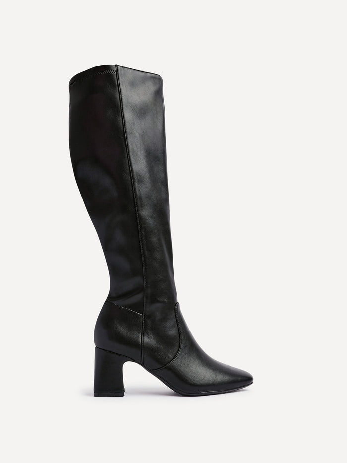 Slate Black Faux Leather Long Heeled Boots