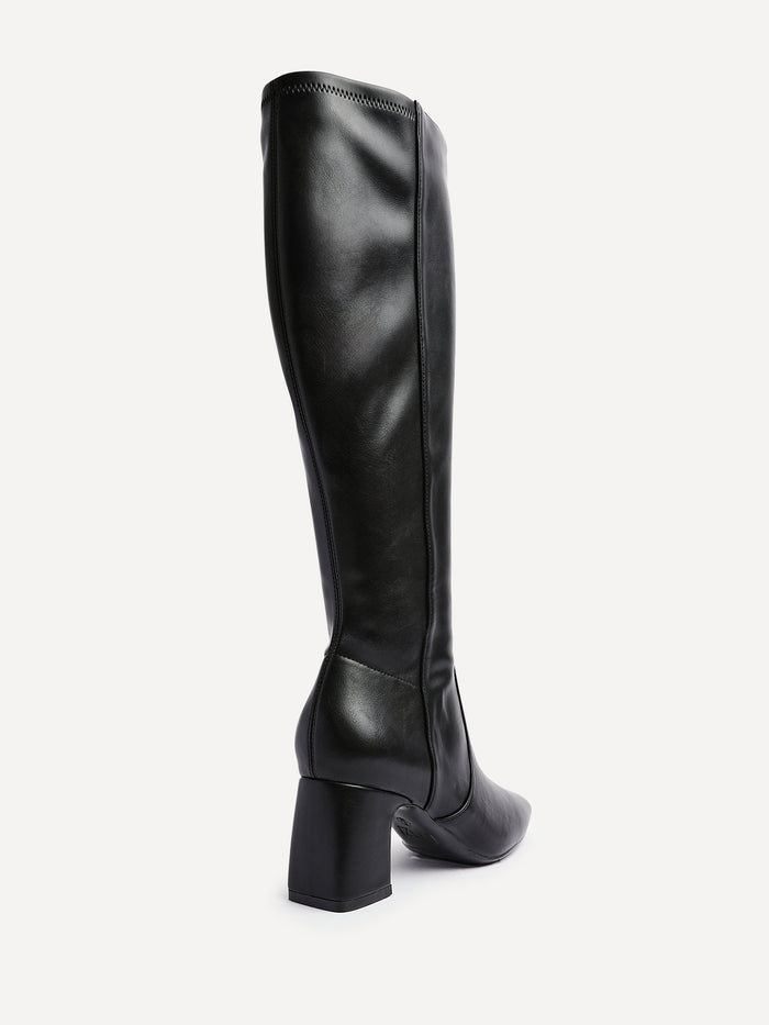 Slate Black Faux Leather Long Heeled Boots