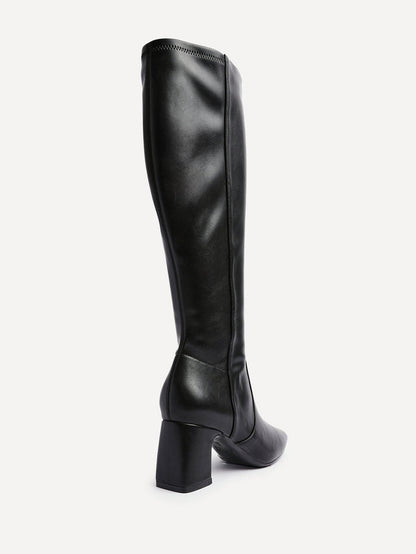 Slate Black Faux Leather Long Heeled Boots