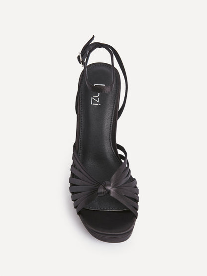 Socialite Black Satin Knotted Platform Heels