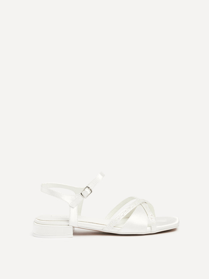 Spellbound Bridal Ivory Satin Low Heel Sandals