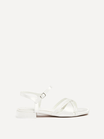 Spellbound Bridal Ivory Satin Low Heel Sandals