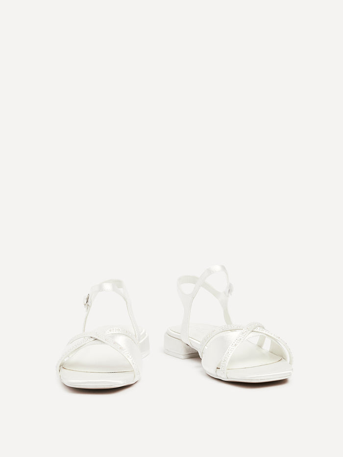Spellbound Bridal Ivory Satin Low Heel Sandals