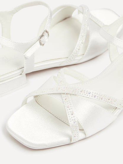 Spellbound Bridal Ivory Satin Low Heel Sandals