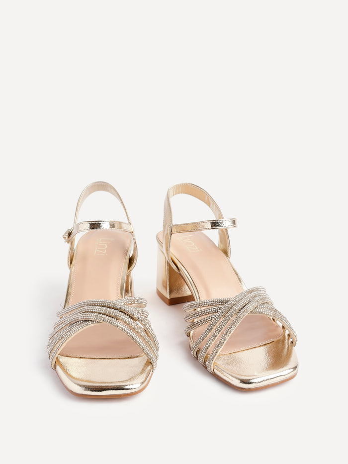 Strictly Wide Fit Gold Diamante Heels