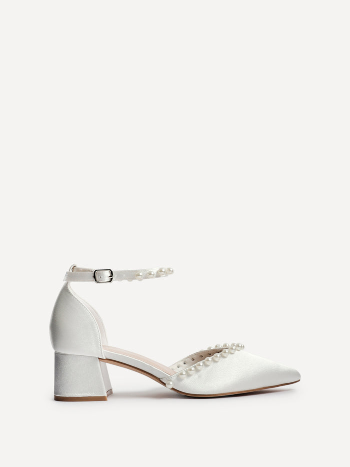 Swan Bridal Satin Pearl Court Heels