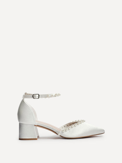 Swan Bridal Satin Pearl Court Heels