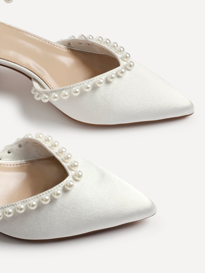 Swan Bridal Satin Pearl Court Heels