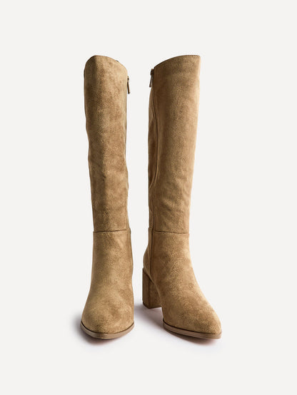 Swerve Beige Heeled Long Boots