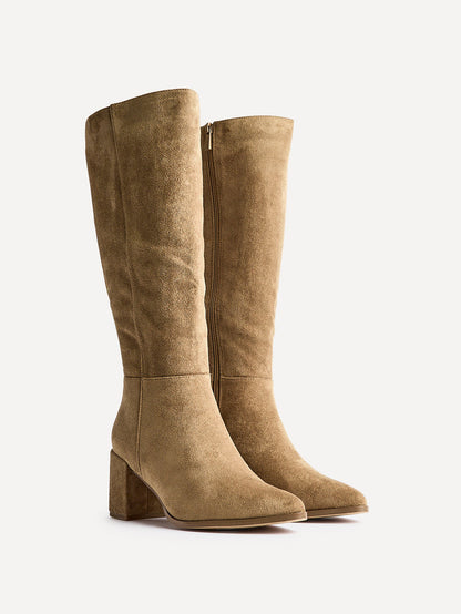 Swerve Beige Heeled Long Boots