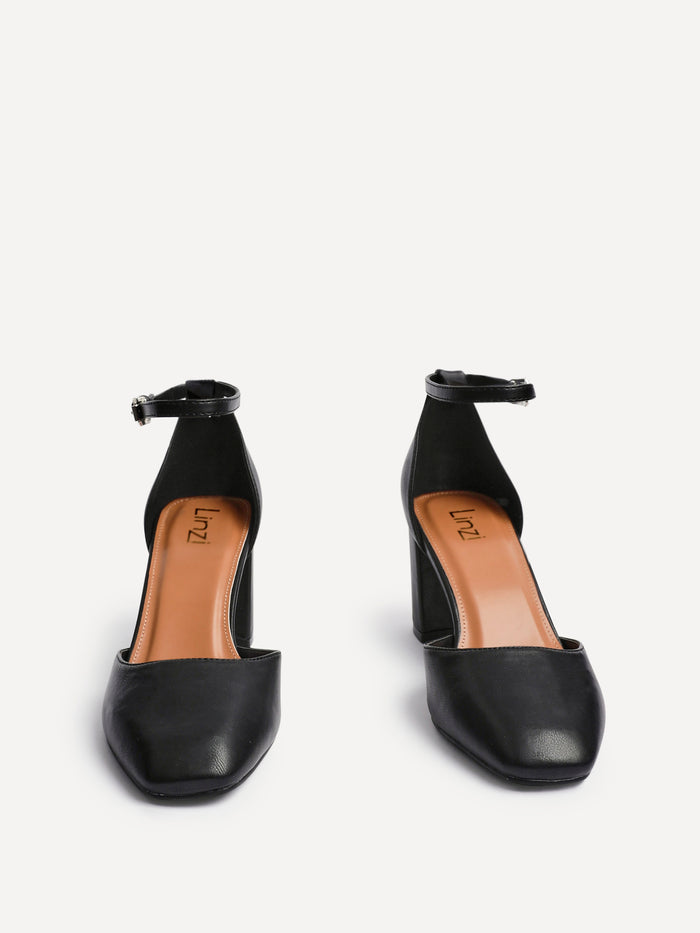 Sydney Black Faux Leather Square Toe Court Heels