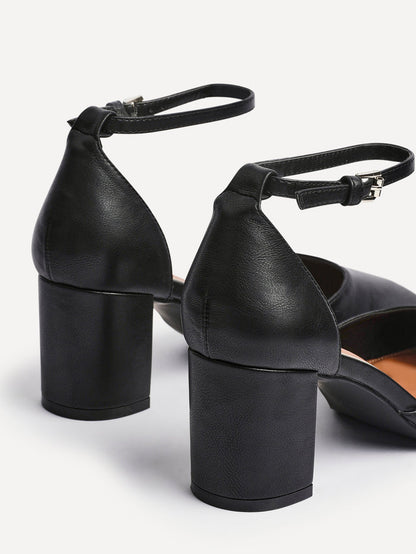 Sydney Black Faux Leather Square Toe Court Heels