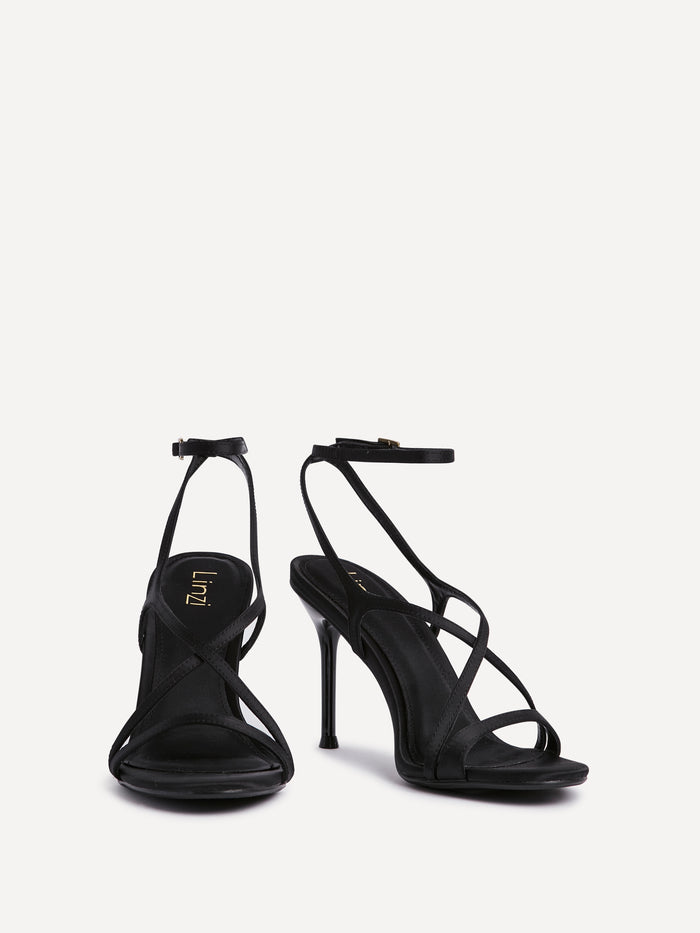 Taliya Black Satin Strappy Stiletto Heels