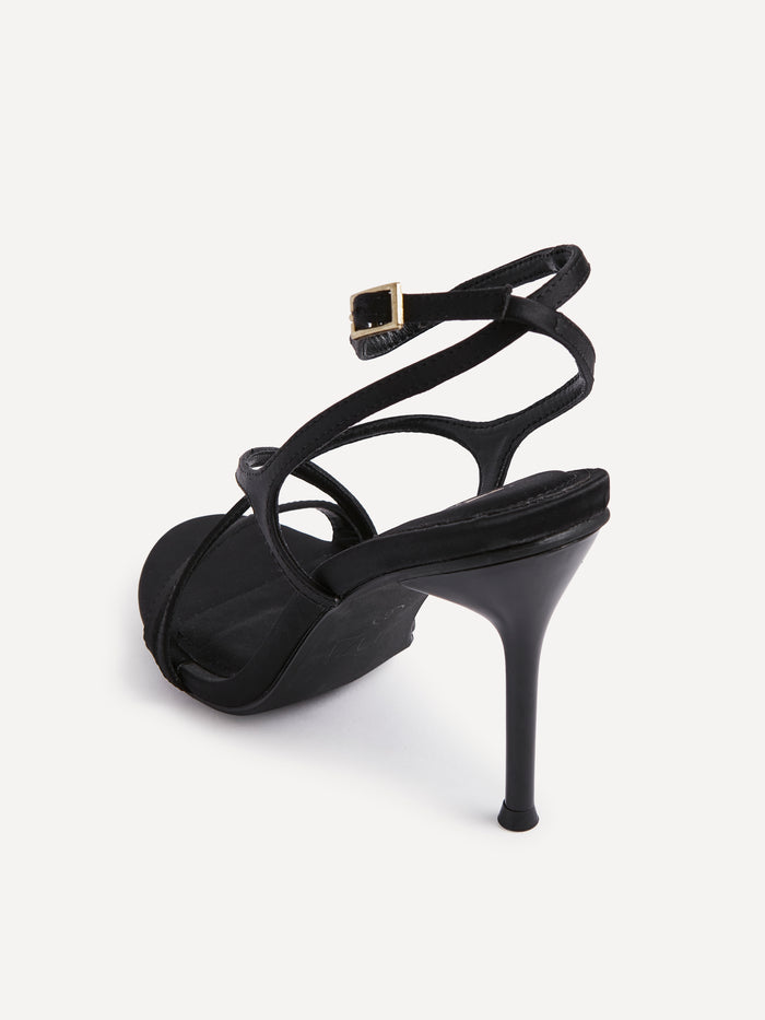 Taliya Black Satin Strappy Stiletto Heels