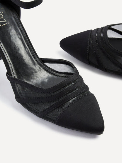 Tasha Black Scuba Mesh Court Heels