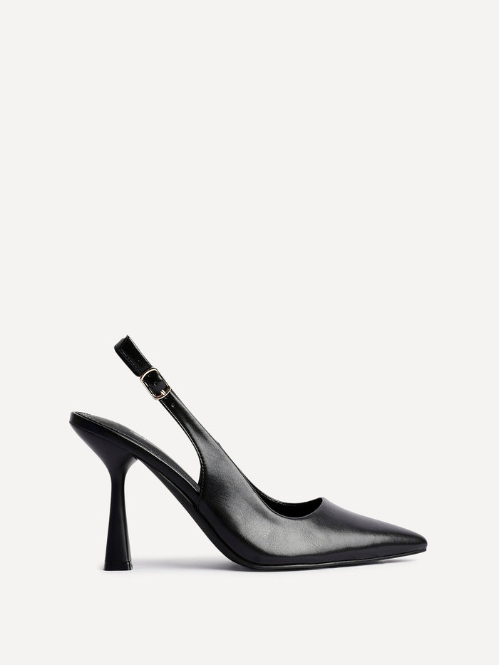 Una Black Lycra Sling Back Court Heels