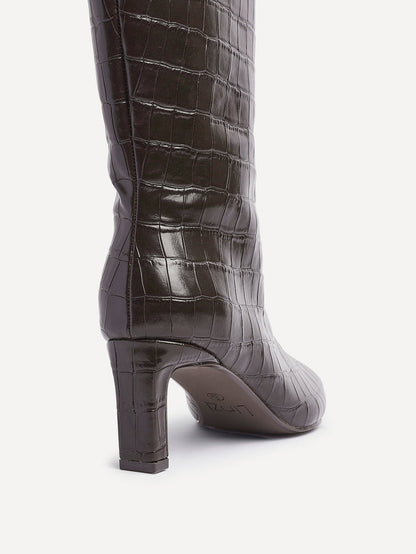Uptown Brown Croc Long Boots