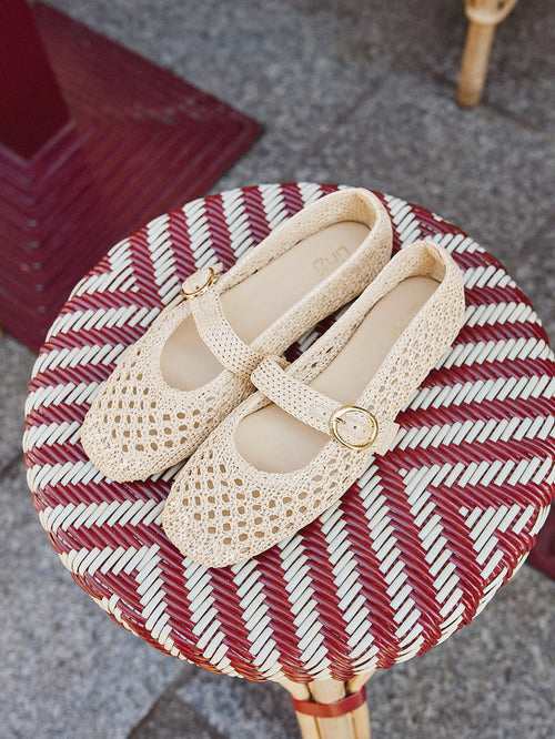 Verona Beige Handwoven Mary Jane Pumps
