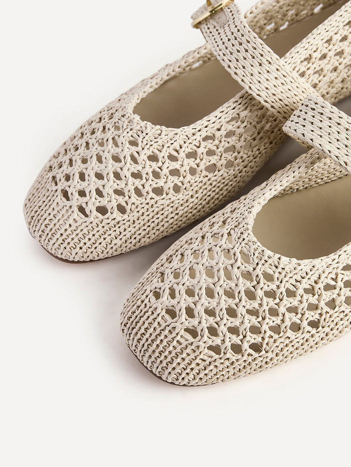 Verona Beige Handwoven Mary Jane Pumps