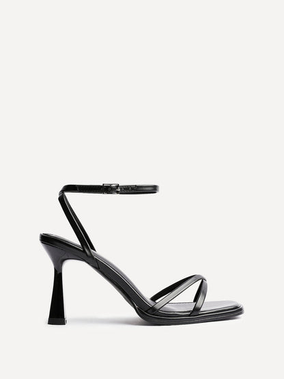 Verve Black Faux Leather Crossover Stiletto Heel