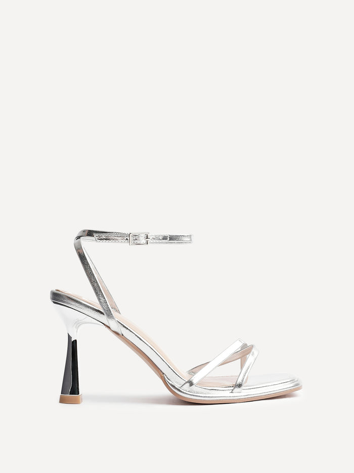 Verve Silver Faux Leather Crossover Stiletto Heel