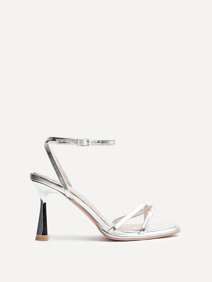 Verve Silver Faux Leather Crossover Stiletto Heel