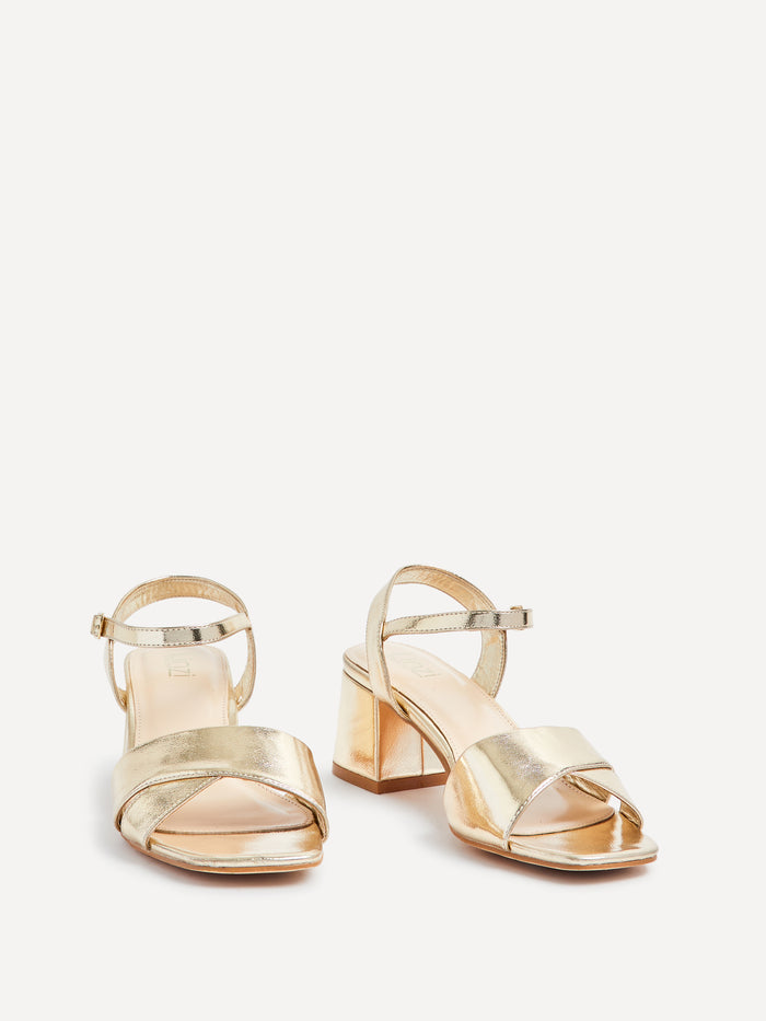 Vivian Wide Fit Gold Block Heel Sandals