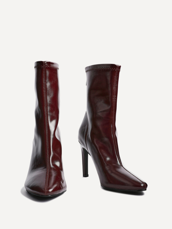 West Burgundy Pointed Heeled Ankle Boots