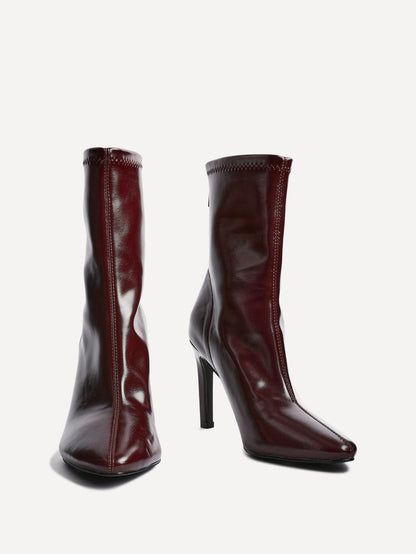 West Burgundy Pointed Heeled Ankle Boots