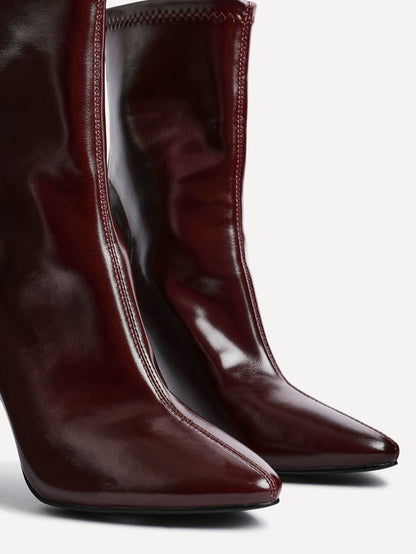 West Burgundy Pointed Heeled Ankle Boots