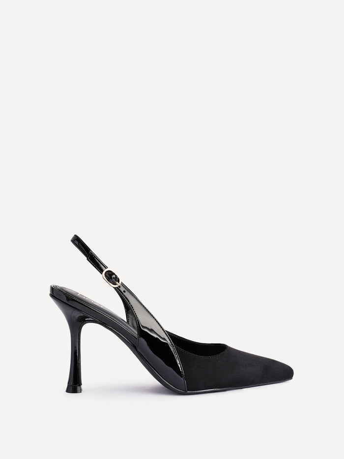 Wink Black Faux Suede Two Tone Court Heels