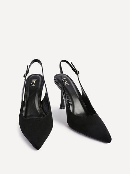 Wink Black Faux Suede Two Tone Court Heels