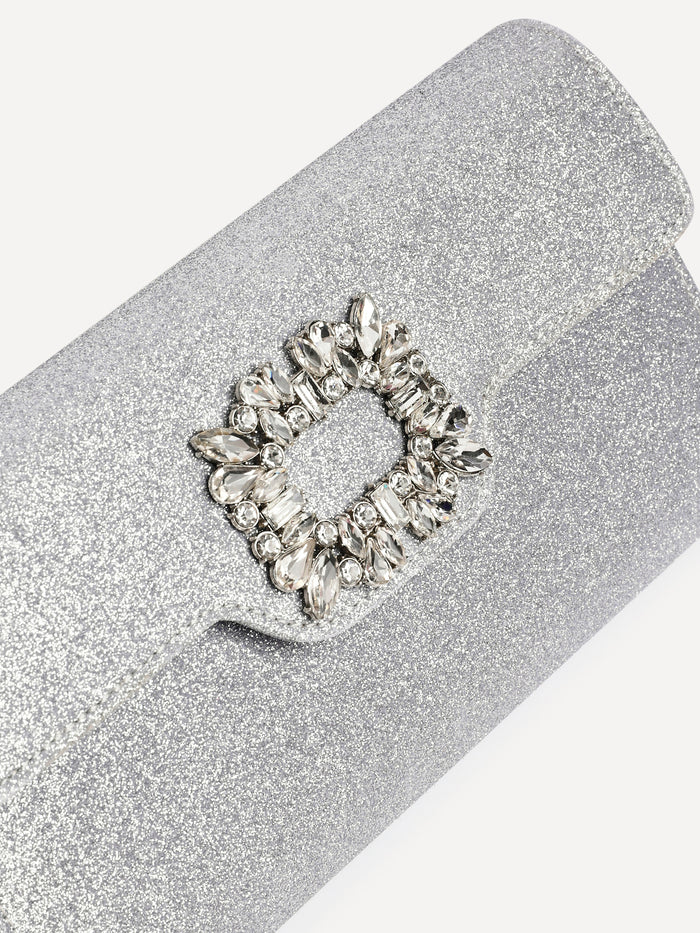 Wonder Silver Satin Diamante Clutch Bag