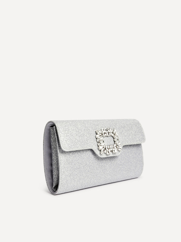 Wonder Silver Satin Diamante Clutch Bag