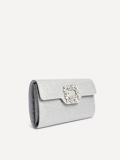 Wonder Silver Satin Diamante Clutch Bag