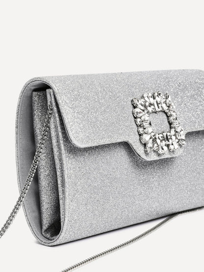 Wonder Silver Satin Diamante Clutch Bag