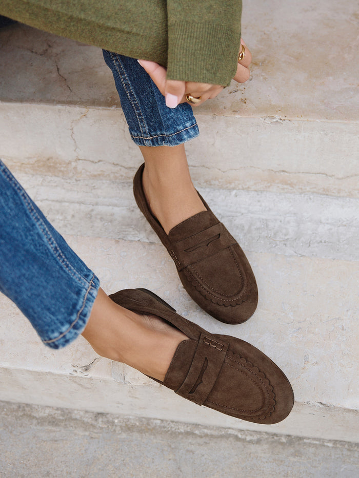 Wren Wide Fit Brown Suede Leather Penny Style Loafers