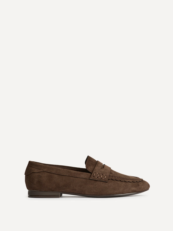 Wren Wide Fit Brown Suede Leather Penny Style Loafers