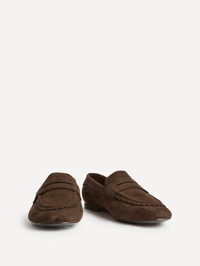 Wren Wide Fit Brown Suede Leather Penny Style Loafers