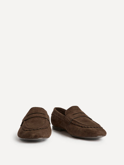 Wren Wide Fit Brown Suede Leather Penny Style Loafers