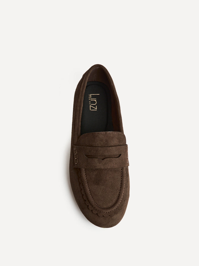 Wren Wide Fit Brown Suede Leather Penny Style Loafers