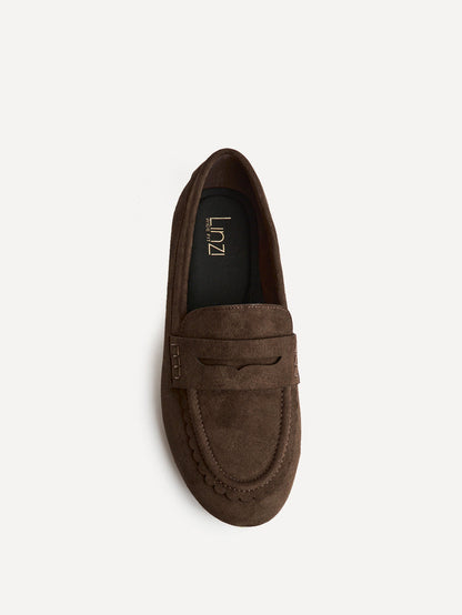 Wren Wide Fit Brown Suede Leather Penny Style Loafers