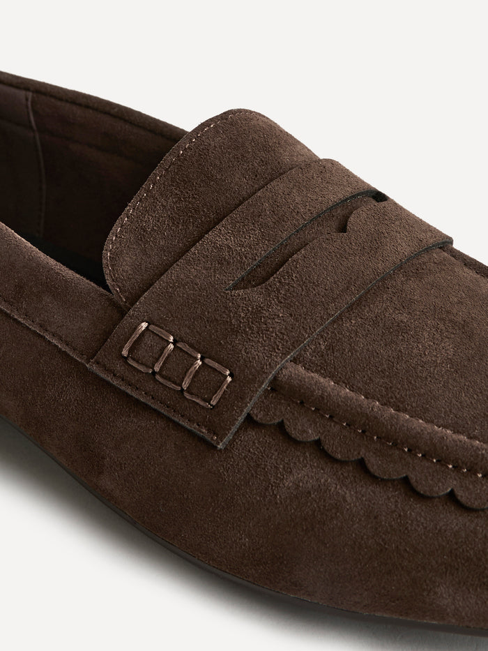 Wren Wide Fit Brown Suede Leather Penny Style Loafers
