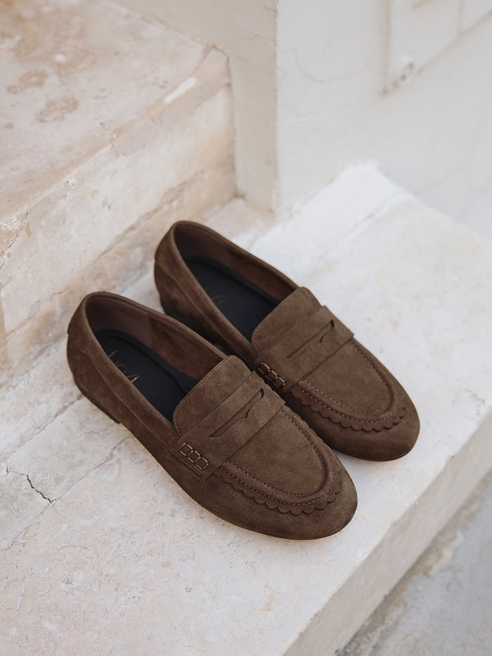 Wren Wide Fit Brown Suede Leather Penny Style Loafers