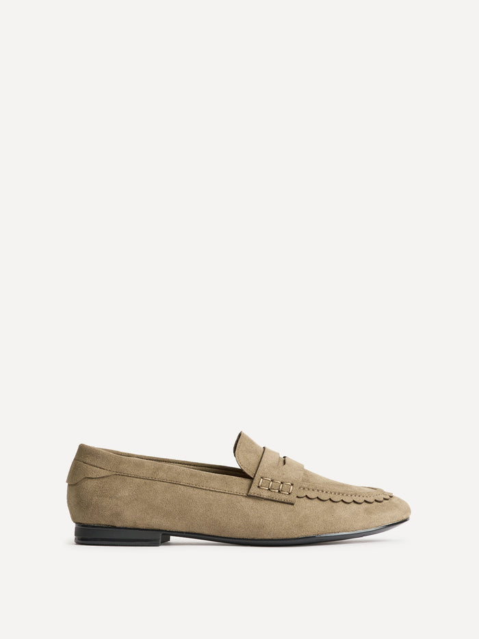Wren Wide Fit Taupe Suede Leather Penny Style Loafers