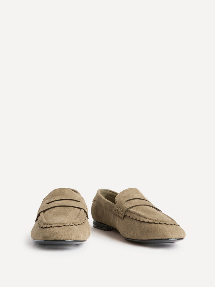Wren Wide Fit Taupe Suede Leather Penny Style Loafers