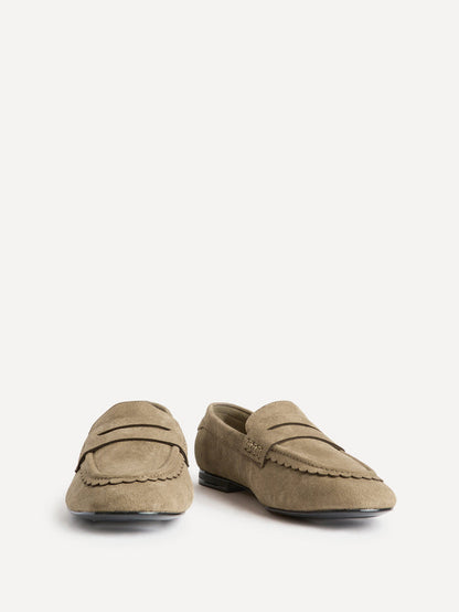 Wren Wide Fit Taupe Suede Leather Penny Style Loafers