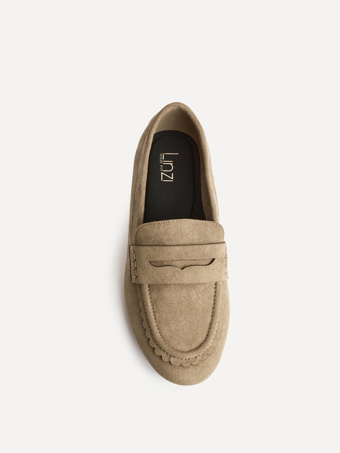 Wren Wide Fit Taupe Suede Leather Penny Style Loafers