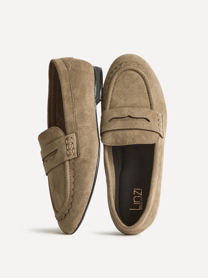 Wren Wide Fit Taupe Suede Leather Penny Style Loafers