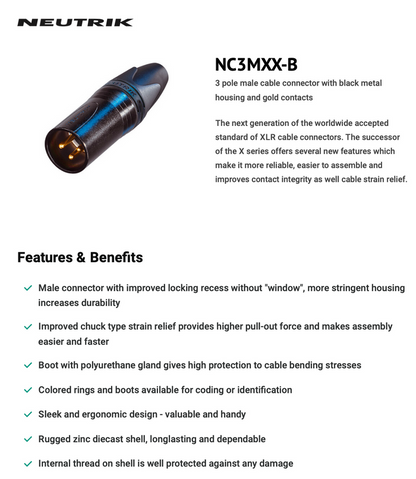 XLR CONNECTOR - NEUTRIK - NC3MXX-B